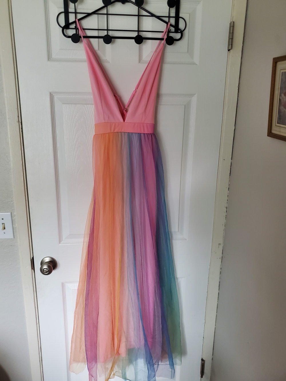 Pastel Rainbow Chiffon & Cotton Maxi Dress